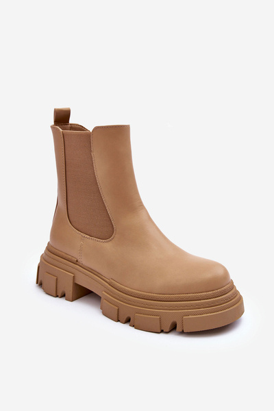 Cizme scurte din piele eco bej Solita