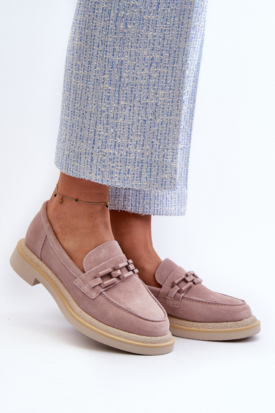 Mocassins en Daim pour Femme à Talons Plats et Décoratifs D&A TW101 Dirty Pink