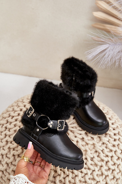 Bottes Fille En Cuir Eco Avec Fourrure Et Boucles Cartemes Noirs
