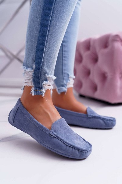 Damen Bequeme Mokassins Öko-Wildleder Blau Lemma