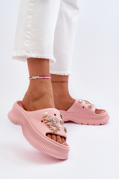 Tongs en mousse pour femmes avec décorations roses Afariana