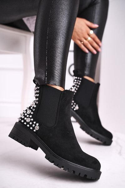 Női csizma ezüst szegecsek fekete hölgy fekete