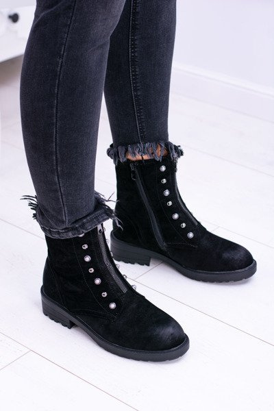 Schwarze Damenstiefel Fleece-gefüttert Trappers Dowito