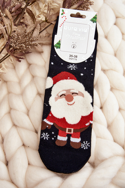Damen Weihnachtssocken mit Weihnachtsmann Schwarz