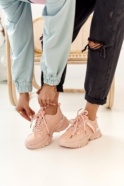 Damen Turnschuhe Solide Sohlen Rosa Chunky