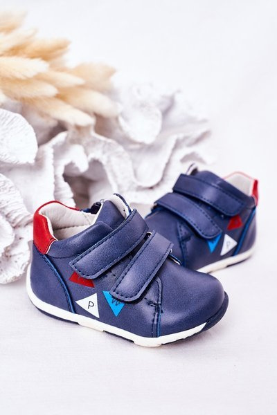 Chaussures Enfant En Cuir Avec Velcro Bleu Marine Milo
