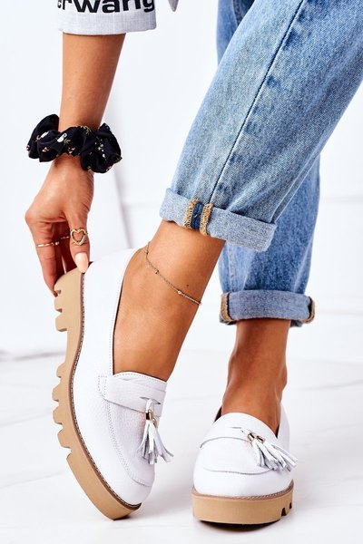 Lewski Schuhe Leder Mokassins 3053 Weiß