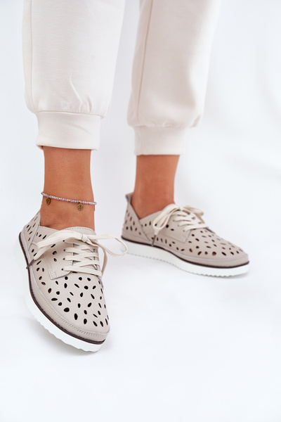 Damen Leder Halbschuhe S.Barski LR51-610 Beige