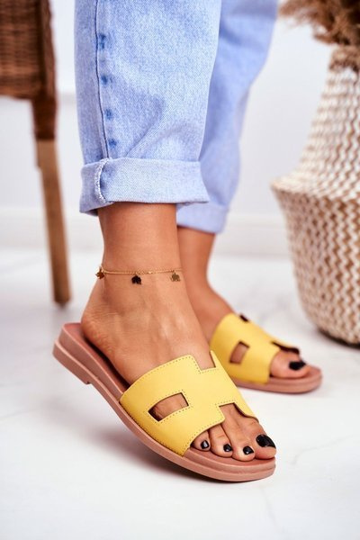 Diapozitivele pentru femei Geometric Classic Yellow Theodora