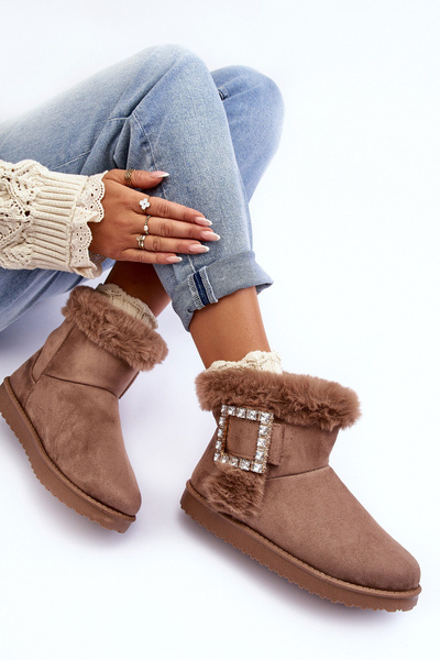 Műszőrmével bélelt csatos Snow Boots Sötétbézs Dulca