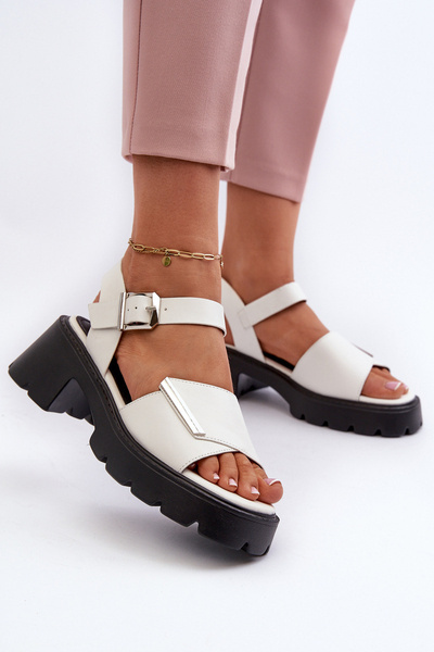 Damen Sandalen aus Öko-Leder mit hohem Absatz und Plateau Vinceza 36257 Weiß