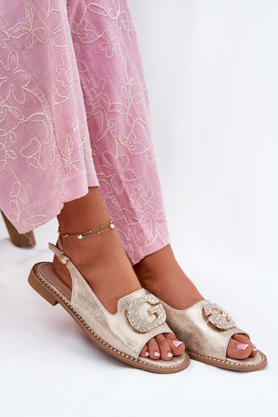 Damen Sandalen Mit Flachem Absatz Und Dekorativem Detail S.Barski KV51-080 Gold
