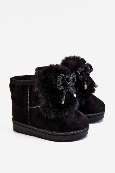 Bottes De Neige Enfant Isolées Avec Fourrure Daim Noir Amelia