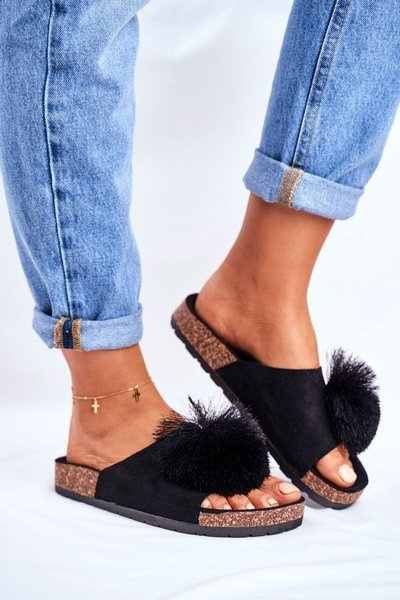 Schwarze Damen-Flip-Flops mit Schnürung und Pumpe Galaxo