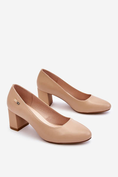 Pompe din piele pe un călcâi bloc SERGIO LEONE PB178 BEIGE