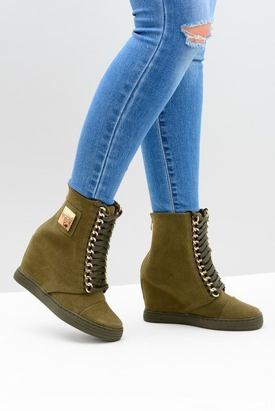 Women's Lu Boo Sneakers With Chains Suede Olive Monica