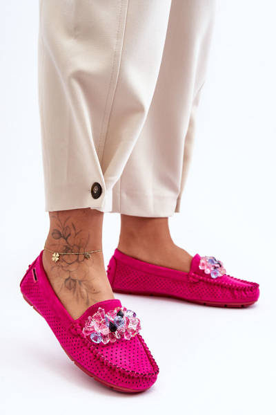 Stílusos velúr mokaszinok Fuchsia Delima díszítéssel