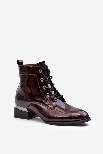 Women's Lace-up Faux Fur Lined Patent Boots Burgundy Achonia