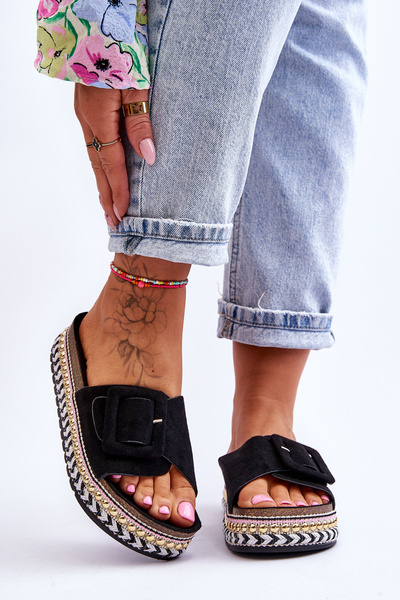 Sandales Pour Femmes Sur Plateforme Décorée Noir Joyce