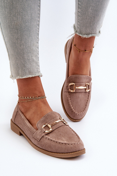 Damen-Mokassins mit flachem Absatz und Verzierung Dunkelbeige Aviole