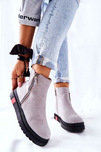 Platforme Suede Lace-Up Booties Grey Nessa