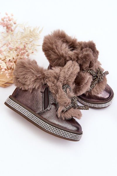 Children's snow boots with fur and zipper brown Hanija