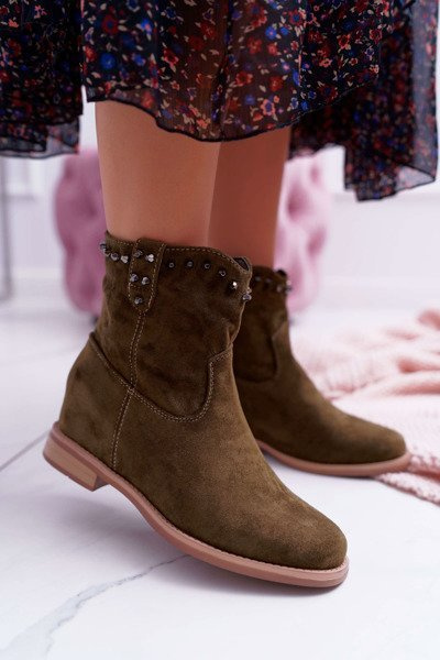 Bottes pour femmes sur talon aiguille talon plat réchauffé derrière la cheville olive minis