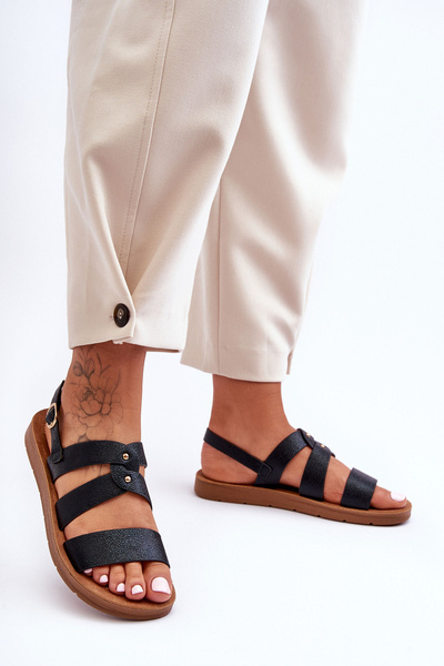Glänzende Damen Sandalen Schwarz Catalia