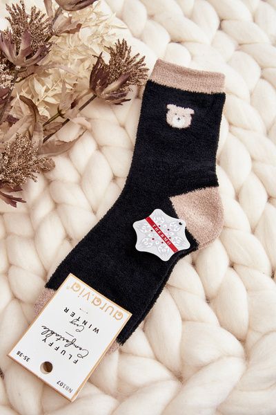 Chaussettes chaudes pour femmes avec ours noir