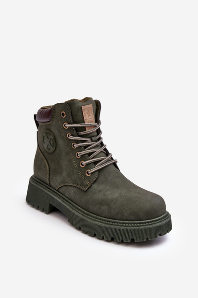 Leder Gefütterte Trapper Stiefel Dunkelgrün Felizia