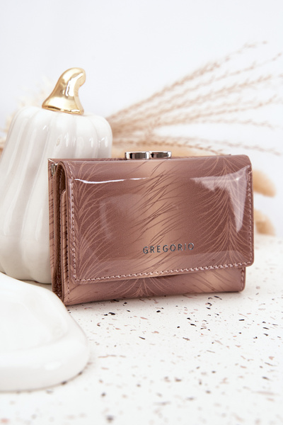 Lacquered Women's Wallet With Tiny Details Beige Cermina