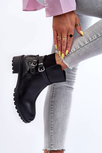 Bottes En Cuir Pour Femmes À Bretelles Visons Noirs