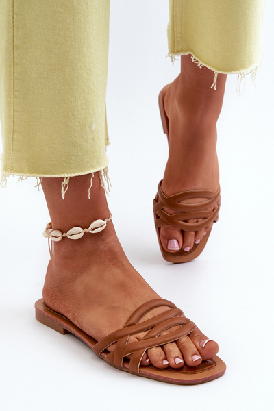Sandales à talons plats en cuir écologique pour femmes marron Moldela