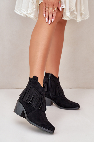 Női Cowboy csizma cipzárral Eco Suede fekete S.Barski HY42-127