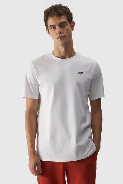 T-shirt uni avec logo 4F blanc pour homme 4FWMM00TTSHM1843-10S