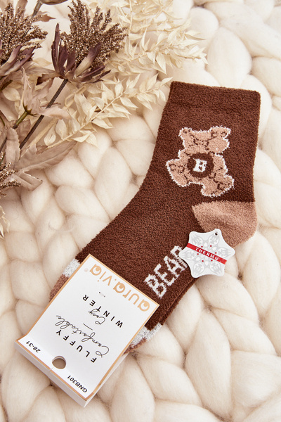 Chaussettes chaudes pour jeunes avec ours marron