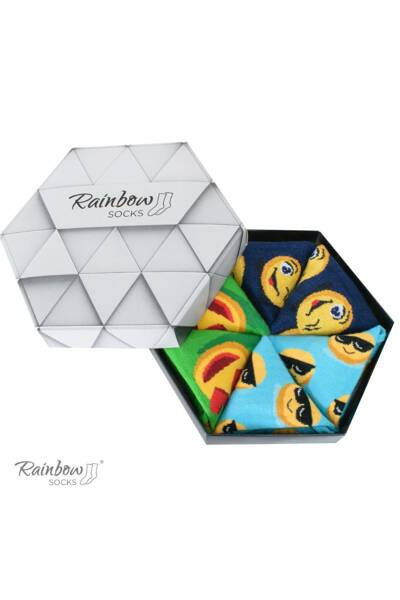 Rainbow Socks Emoticons Brainy Smiley Lover 3 pár