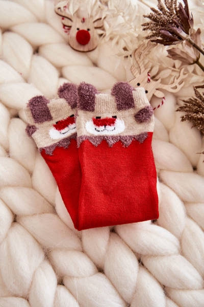 Youth Smooth Socks With Reindeer Red