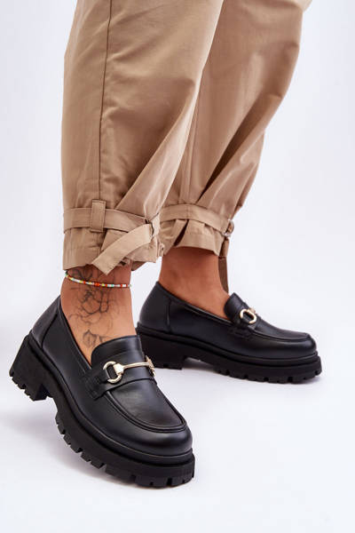 Moteriški klasikiniai mokasinai ant platformos Black Miracle