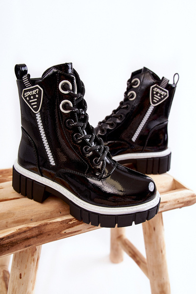Bottes Chaudes Laquées Avec Fermeture Éclair Noir Marcella