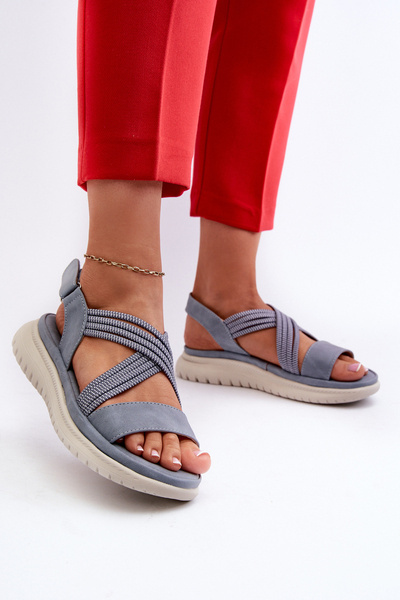 Leichte Bequeme Damen Klettverschluss Sandalen Blau Ceclea