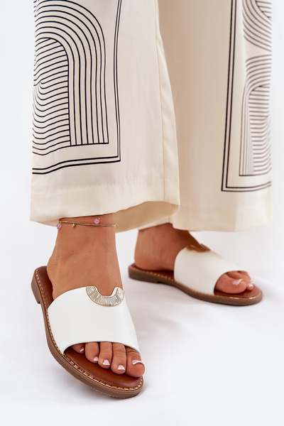 Sandales Femme En Cuir Écologique Avec Détails Décoratifs Blanches Mevith