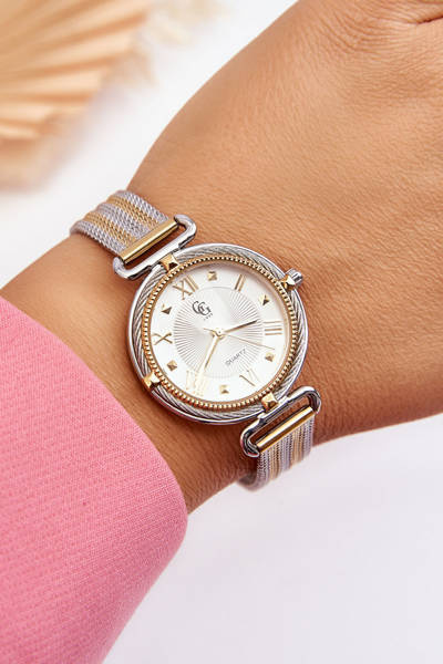 Wasserdichte Damenuhr mit Mesh-Armband GG Luxe Gold-Silber