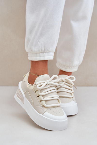 Női Sneakers Vastag Fűzőkkel Platformon Bézs Laloma