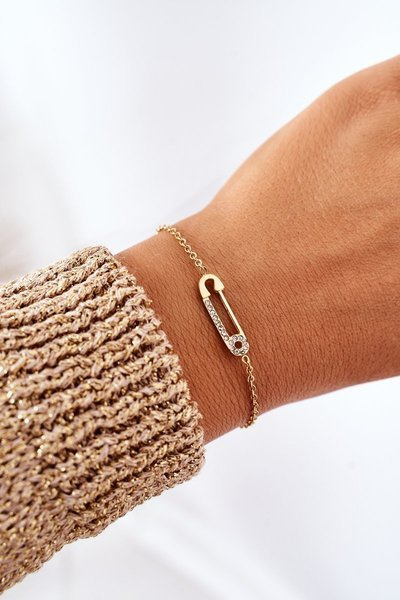 Chain Bracelet With A Safety Pin And Cubic Zirconia Gold