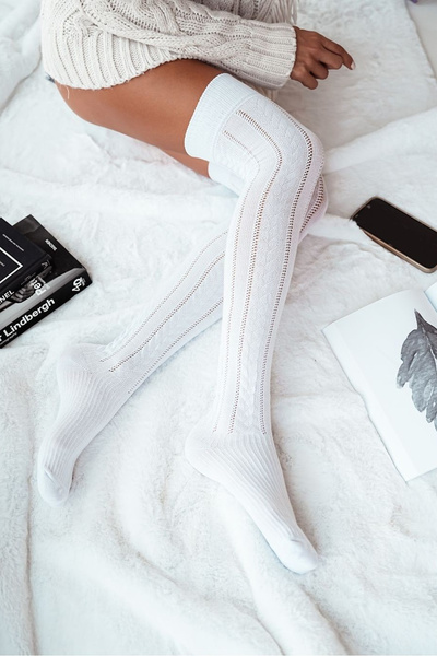 Moteriškos Kelių Kojinės Nėriniai Baltos