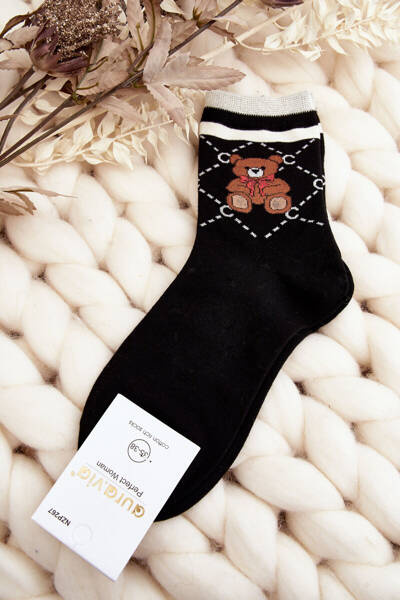 Women's Patterned Socks With Bear Yellow