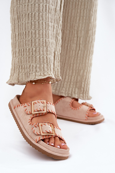 Damen Sandalen Mit Schnallen Und Dekorativer Naht Beige Visley