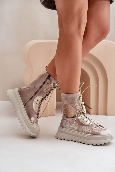 Botine Din Piele Suedeză Pe Platformă Izolate Maciejka 06565-04 Bej
