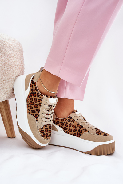 Női Sneakers Masszív Platformon Leopárd Bézs Tamorniel